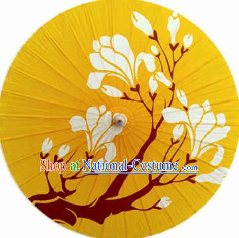 Chinese Classical Dance Handmade Printing Magnolia Yellow Paper Umbrella Traditional Decoration Umbrellas