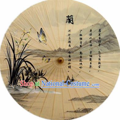 Chinese Classical Dance Handmade Ink Painting Butterfly Orchid Paper Umbrella Traditional Decoration Umbrellas