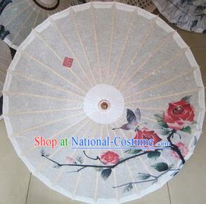 Chinese Classical Dance Handmade Ink Painting Roses White Paper Umbrella Traditional Decoration Umbrellas