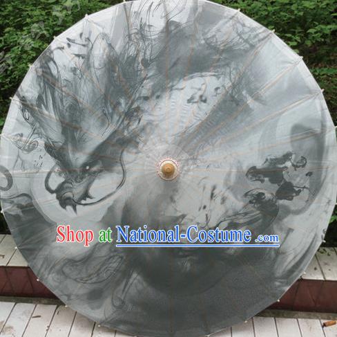 Chinese Classical Dance Handmade Ink Painting Dragon White Paper Umbrella Traditional Decoration Umbrellas