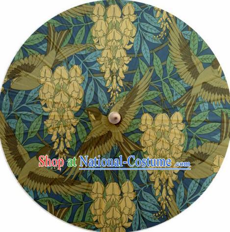 Chinese Classical Dance Handmade Printing Blue Paper Umbrella Traditional Decoration Umbrellas