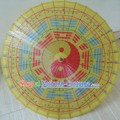 Chinese Classical Dance Handmade Printing Taoist Tai Chi Yellow Paper Umbrella Traditional Decoration Umbrellas