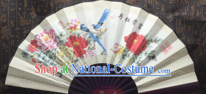 Chinese Handmade Painting Peony Flowers Silk Fans Traditional Decoration Folding Fan