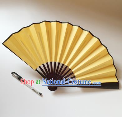 Chinese Handmade Yellow Silk Fans Accordion Fan Traditional Decoration Folding Fan