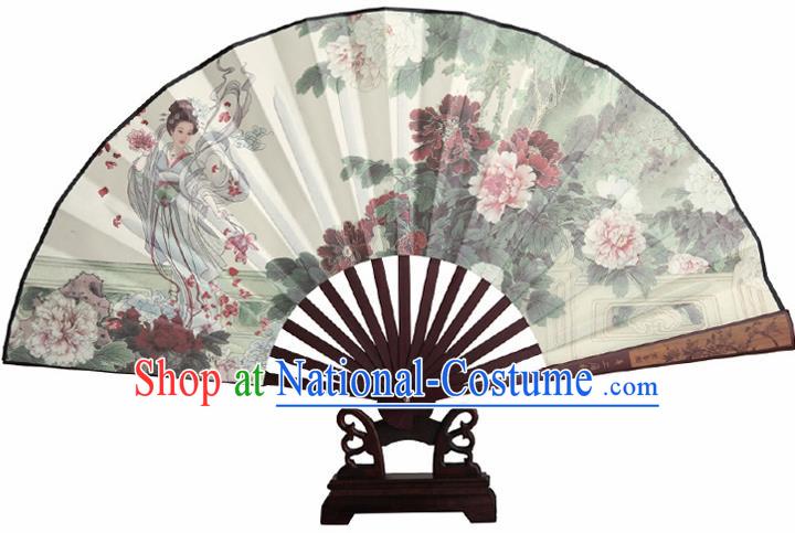 Chinese Handmade Painting Peony Goddess Fans Accordion Fan Traditional Decoration Folding Fan