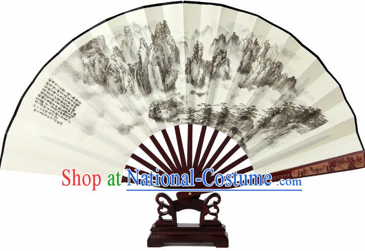 Chinese Handmade Painting Mountains Fans Accordion Fan Traditional Decoration Folding Fan