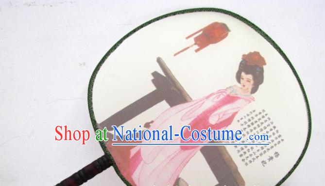 Handmade Chinese Classical Painting Lady Yang Silk Round Fan Traditional Hanfu Palace Fans