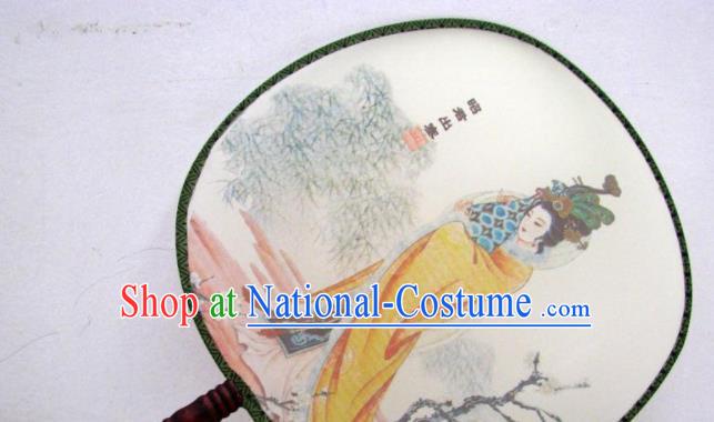 Handmade Chinese Classical Painting Lady Zhaojun Silk Round Fan Traditional Hanfu Palace Fans