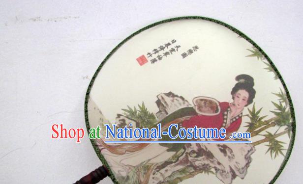 Handmade Chinese Classical Painting Beauty Silk Round Fan Traditional Hanfu Palace Fans