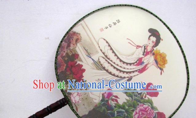 Handmade Chinese Classical Painting Peony Fairy Silk Round Fan Traditional Hanfu Palace Fans