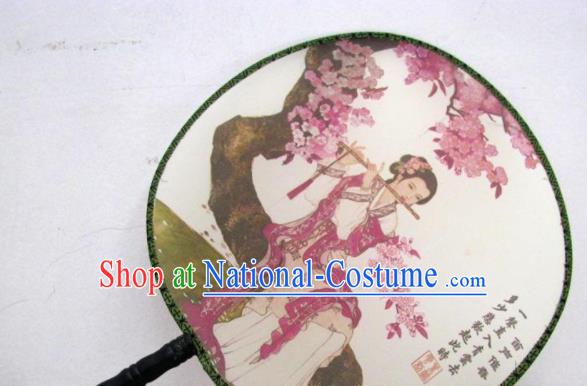 Handmade Chinese Classical Painting Lady Silk Round Fan Traditional Hanfu Palace Fans