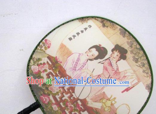 Handmade Chinese Classical Painting Li Qingzhao Silk Round Fan Traditional Hanfu Palace Fans