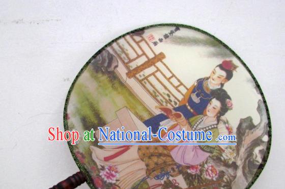 Handmade Chinese Classical Painting A Dream in Red Mansions Silk Round Fan Traditional Hanfu Palace Fans