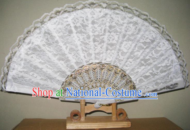 Chinese Handmade White Lace Fans Accordion Fan Traditional Decoration Folding Fan