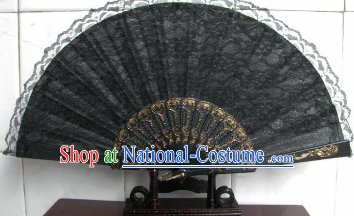 Chinese Handmade Black Lace Fans Accordion Fan Traditional Decoration Folding Fan