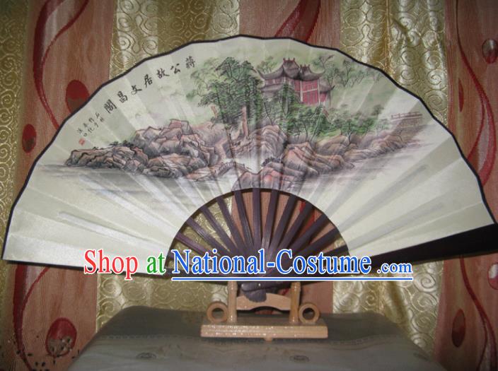 Chinese Handmade Painting WenChang Tower Fans Accordion Fan Traditional Decoration Folding Fan