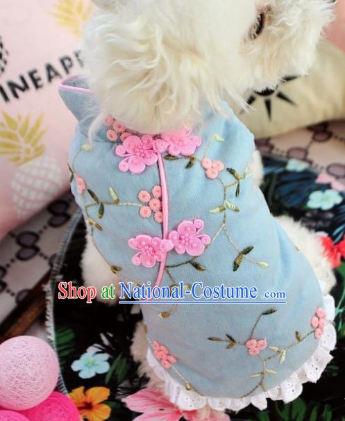 Traditional Asian Chinese Embroidered Winter Dog Blue Costumes for New Year