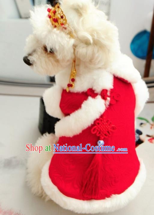 Traditional Asian Chinese Pets Clothing Winter Dog Red Costumes for New Year