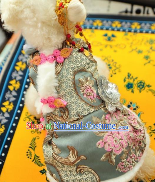 Traditional Asian Chinese Pets Clothing Dog Winter Green Cotton Padded Costumes for New Year