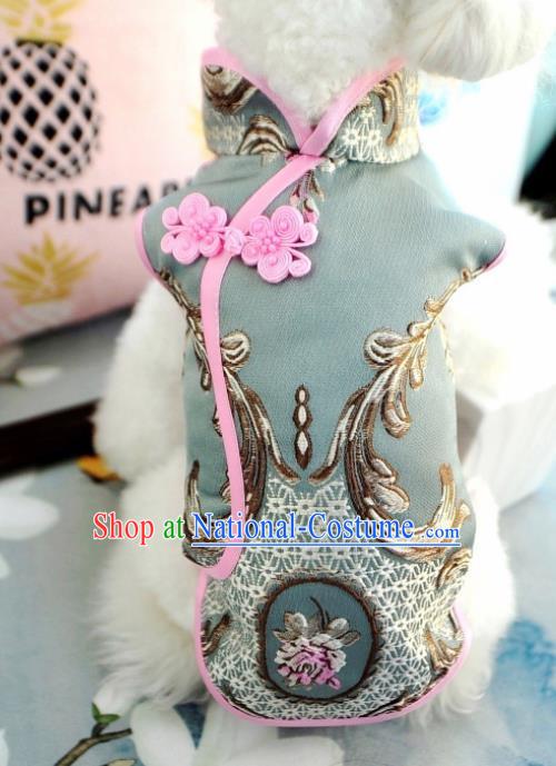 Traditional Asian Chinese Pets Clothing Dog Winter Blue Costumes for New Year