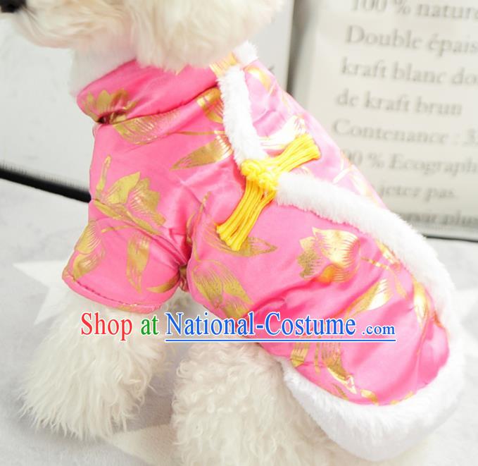 Traditional Asian Chinese Pets Clothing Dog Winter Brushed Printing Tulip Pink Costumes for New Year