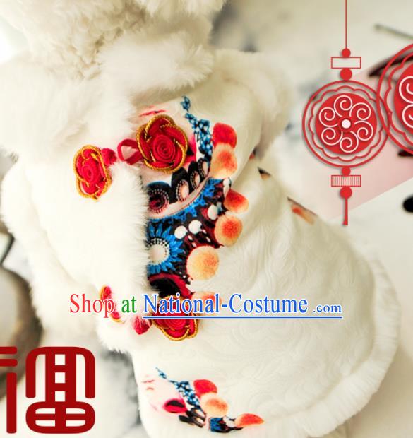 Traditional Asian Chinese Pets Clothing Dog Winter White Thermal Costumes for New Year