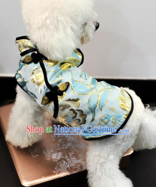 Traditional Asian Chinese Pets Clothing Dog Winter Blue Dress Costumes for New Year