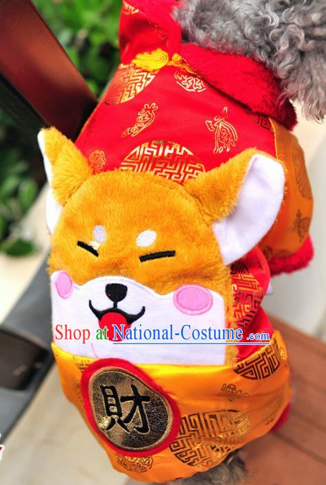 Traditional Asian Chinese Pets Clothing Dog Winter Yellow Costumes for New Year