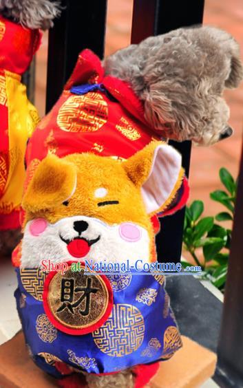 Traditional Asian Chinese Pets Clothing Dog Winter Royalblue Costumes for New Year