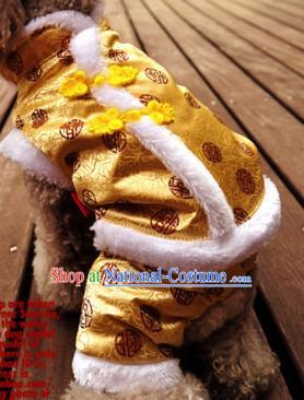 Traditional Asian Chinese Pets Clothing Dog Winter Golden Brocade Costumes for New Year