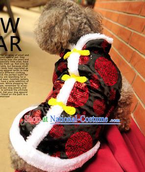 Traditional Asian Chinese Pets Clothing Dog Winter Black Brocade Costumes for New Year