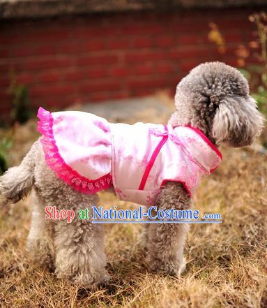 Traditional Asian Chinese Pets Clothing Dog Winter Pink Brocade Dress Costumes for New Year