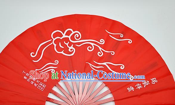 Chinese Handmade Printing Auspicious Clouds Red Kung Fu Fans Accordion Fan Traditional Decoration Folding Fan