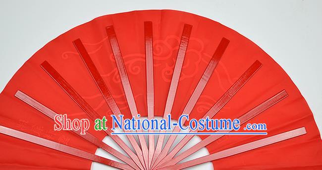 Chinese Handmade Printing Auspicious Clouds Red Kung Fu Fans Accordion Fan Traditional Decoration Folding Fan