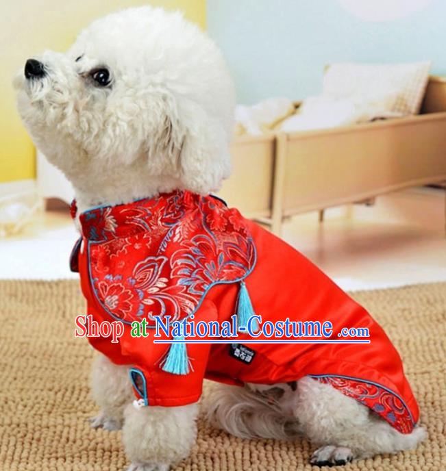 Traditional Asian Chinese Pets Winter Clothing Dog Red Satin Costumes for New Year Spring Festival