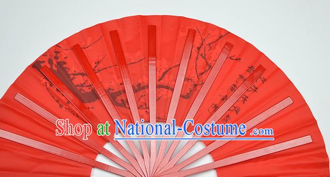 Chinese Handmade Printing Plum Blossom Red Kung Fu Fans Accordion Fan Traditional Decoration Folding Fan