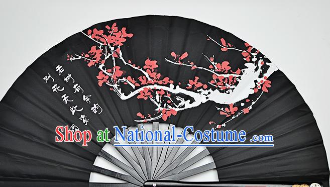 Chinese Handmade Printing Plum Blossom Black Kung Fu Fans Accordion Fan Traditional Decoration Folding Fan