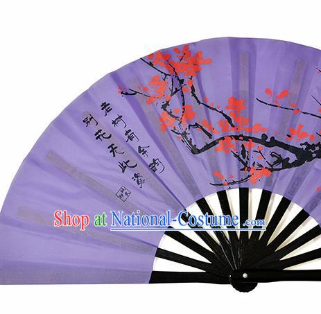 Chinese Handmade Printing Plum Blossom Purple Kung Fu Fans Accordion Fan Traditional Decoration Folding Fan