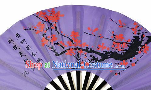 Chinese Handmade Printing Plum Blossom Purple Kung Fu Fans Accordion Fan Traditional Decoration Folding Fan