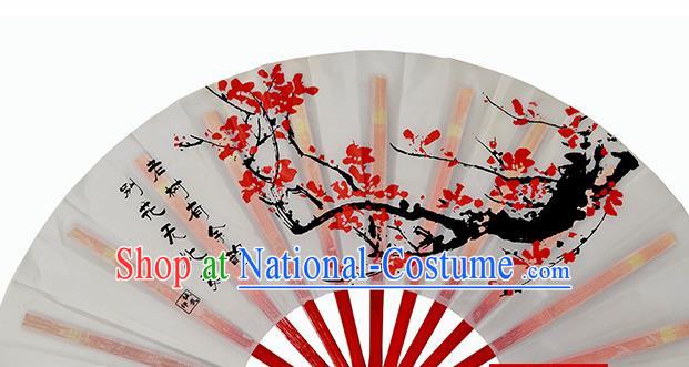 Chinese Handmade Printing Plum Blossom White Kung Fu Fans Accordion Fan Traditional Decoration Folding Fan