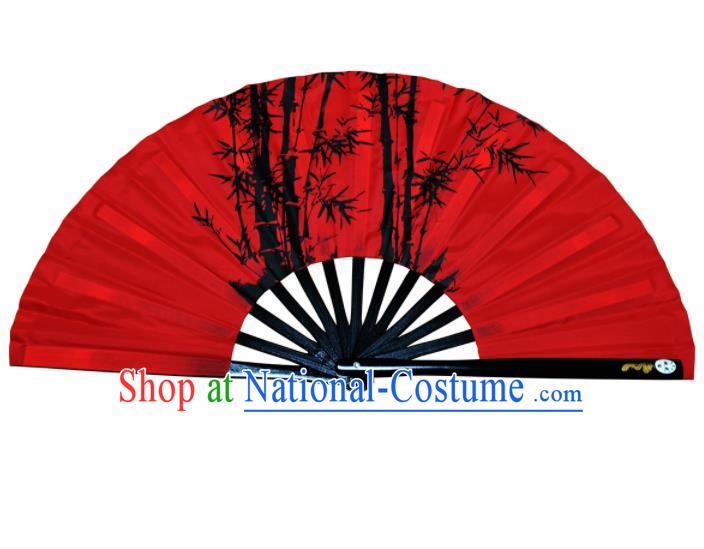 Chinese Handmade Printing Bamboo Red Kung Fu Fans Accordion Fan Traditional Decoration Folding Fan