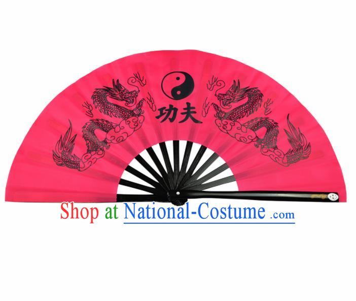 Chinese Handmade Printing Dragon Martial Arts Pink Fans Accordion Fan Traditional Kung Fu Folding Fan