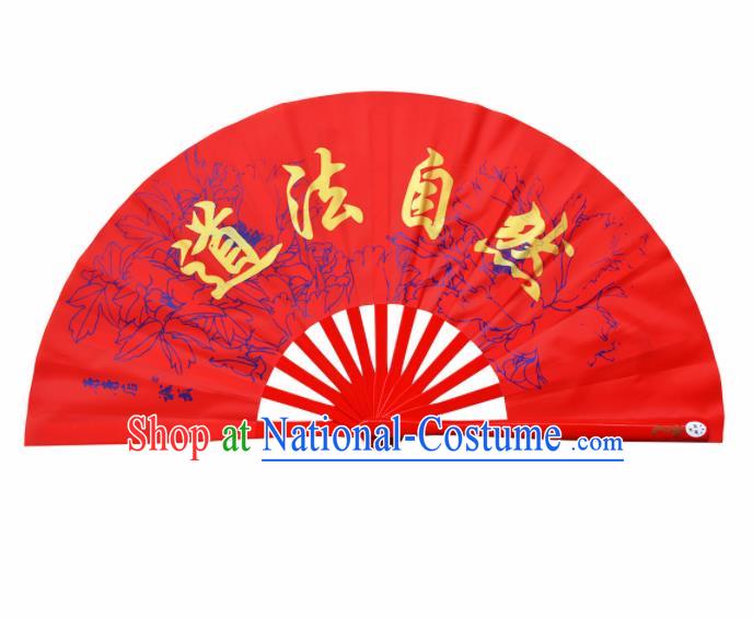 Chinese Handmade Martial Arts Red Fans Accordion Fan Traditional Kung Fu Folding Fan