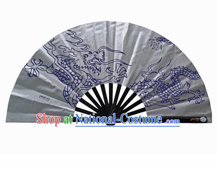 Chinese Handmade Martial Arts Printing Dragon Grey Fans Accordion Fan Traditional Kung Fu Folding Fan