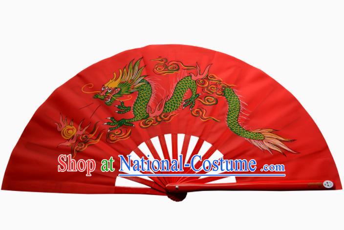 Chinese Handmade Martial Arts Printing Cloud Dragons Red Silk Fans Accordion Fan Traditional Kung Fu Folding Fan