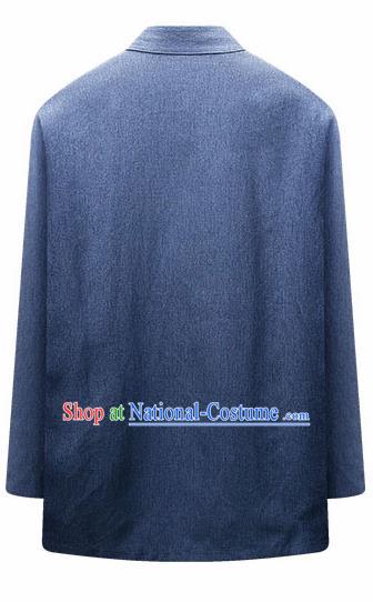 Traditional Chinese Blue Woolen Jacket New Year Tang Suit Overcoat for Old Men