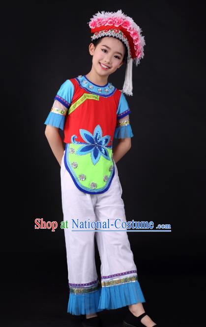 Traditional Chinese Child Bai Nationality Clothing Ethnic Minority Folk Dance Costume for Kids