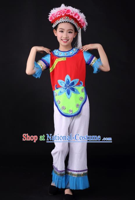 Traditional Chinese Child Bai Nationality Clothing Ethnic Minority Folk Dance Costume for Kids