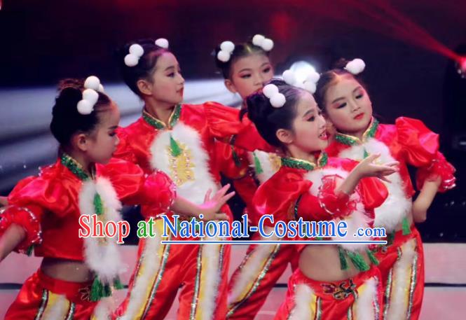 Traditional Chinese Folk Dance Spring Festival Fan Dance Red Clothing Yangko Dance Stage Show Costume for Kids