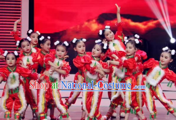 Traditional Chinese Folk Dance Spring Festival Fan Dance Red Clothing Yangko Dance Stage Show Costume for Kids